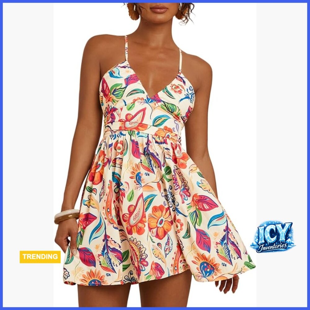 Non Stretch Fabric Criss Cross Tie Back Mini Sundress